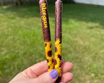 Bolígrafo de gel con purpurina de girasol personalizado: Bolígrafo Injoy personalizado con nombre. Regalo ideal.