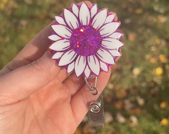 Purple Sunflower Badge Reel, Interchangeable badge reels