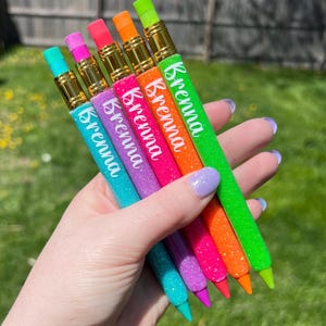 Personalized Glitter Pencil Set, Custom Neon Glitter Pencils, Papermate Handwriting Triangle Pencil, Cute Gift Set