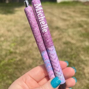 Chevron Pattern Glitter Pen with Name, Personalize Glitter Custom Ink Pen, Pink Glitter Pen, Purple Pen, Injoy Pen Gift, Gel Pen