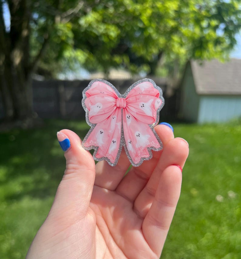 Pink Ghost Bow Interchangeable Badge Reel image 2