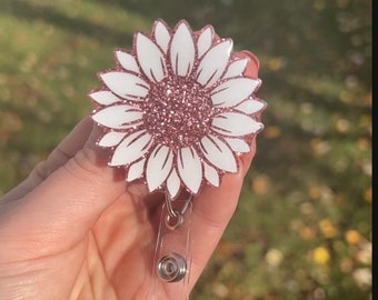 Rose Gold Sunflower Badge Reel, Interchangeable badge reels