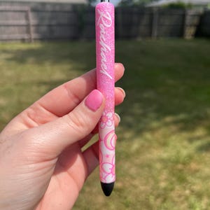 Personalized Pink Glitter Pen with Name, Moon & Floral Design Custom Pen, Pink Glitter Pen, Injoy Pen Gift, Gel Pen