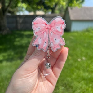 Pink Ghost Bow Interchangeable Badge Reel image 1