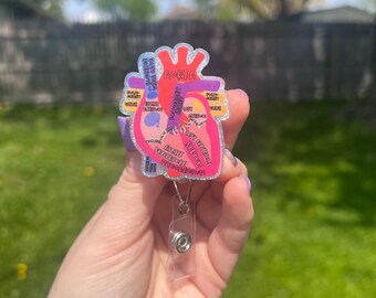 Portabadge intercambiabile a forma di cuore anatomico, porta badge per infermieri cardiologici, cuore umano con arterie, clip medica