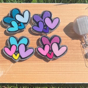 Cute Hearts Interchangeable Badge Reel, Colorful Hearts Badge Reel, Glitter Badge Reel, Cute Gift Idea