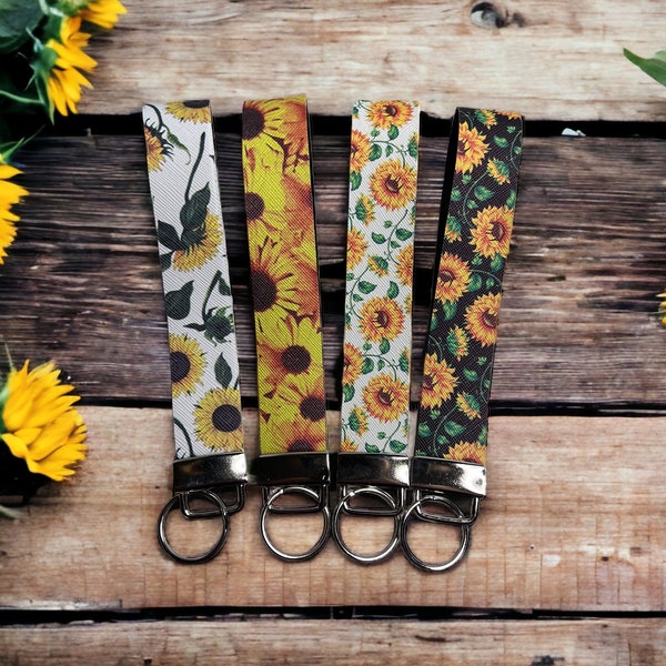 Sunflower Wristlet Collection/ Key Fob Wristlet/ Faux Leather