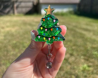 Christmas Tree Interchangeable Glitter Badge Reel