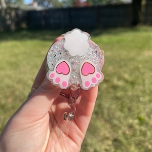 Bunny Butt Badge Reels austauschbare Ausweisrolle, Ostern Badge Reel, Feiertags-Abzeichen-Reel, weiße Glitter-Abzeichen-Reel, nette Geschenkidee