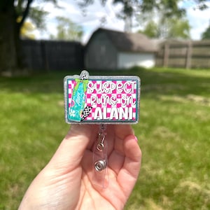 Interchangeable Badge Reel: Energy Drink, Checkered Print, Glitter