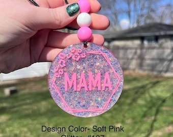 Mama Cheetah Print Car Charm: Glitter Acrylic Rear View Mirror Accessory