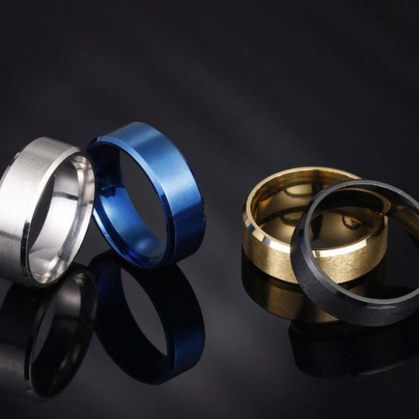 Matt Stainless Steel, Simple Design, Plain Titanium Rings, Gold Tone, Silver Plated, Black Blue Rings, Men, Woman, Jewelry, Gift