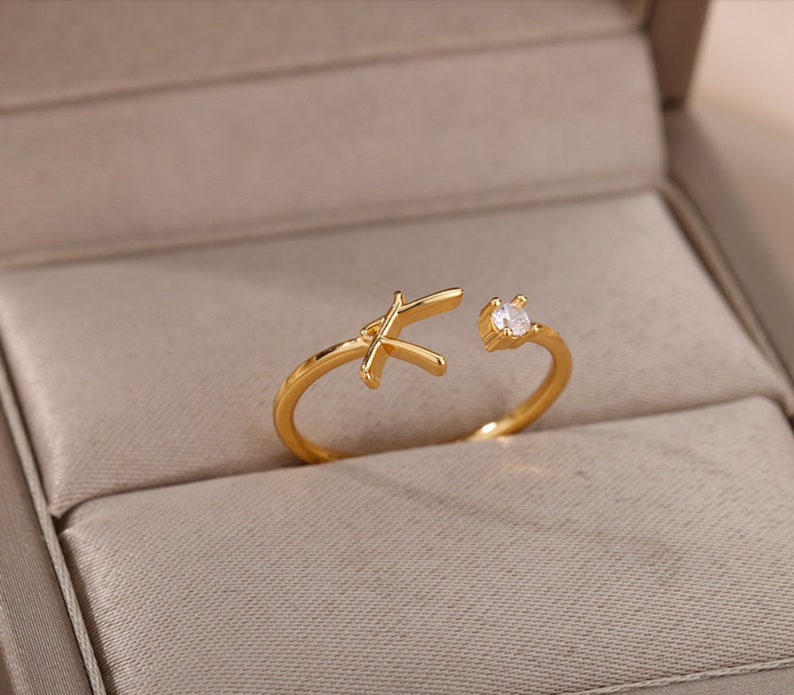 Initial Letter Rings For Women, Stainless Steel Letter Finger Adjustable A-Z Ring, Aesthetic Jewelry Bild 8