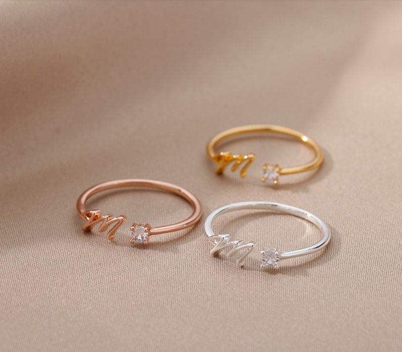 Initial Letter Rings For Women, Stainless Steel Letter Finger Adjustable A-Z Ring, Aesthetic Jewelry Bild 3