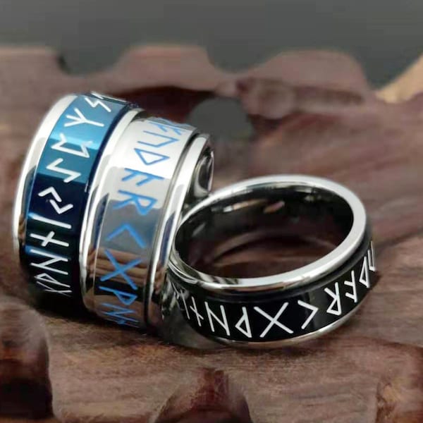 Odin Norse Viking Amulet Rune Ring, Men and Women Retro, Rotatable Spin, Luminous Rings, Jewelry