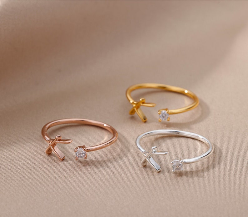 Initial Letter Rings For Women, Stainless Steel Letter Finger Adjustable A-Z Ring, Aesthetic Jewelry Bild 4