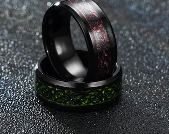 Dragon Ring For Men and Women, Black Dragon Inlay