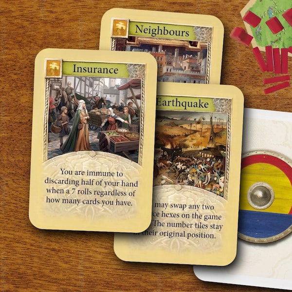 CATAN Expansion Bundle: Insurance, Earthquake, and Neighbors Custom Development Cards Gift