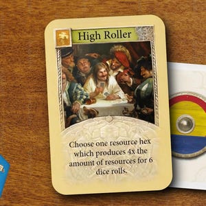 CATAN Expansionskort: Utvecklingskort för "High Roller". Få 4x resurser med detta fan-made tillägg!