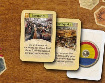 Paquete de expansión CATAN personalizado: Tarjetas de desarrollo de seguros y terremotos