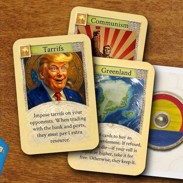 CATAN "Political" Development Card Expansion! Trump, Communism, Greenland Bundle!