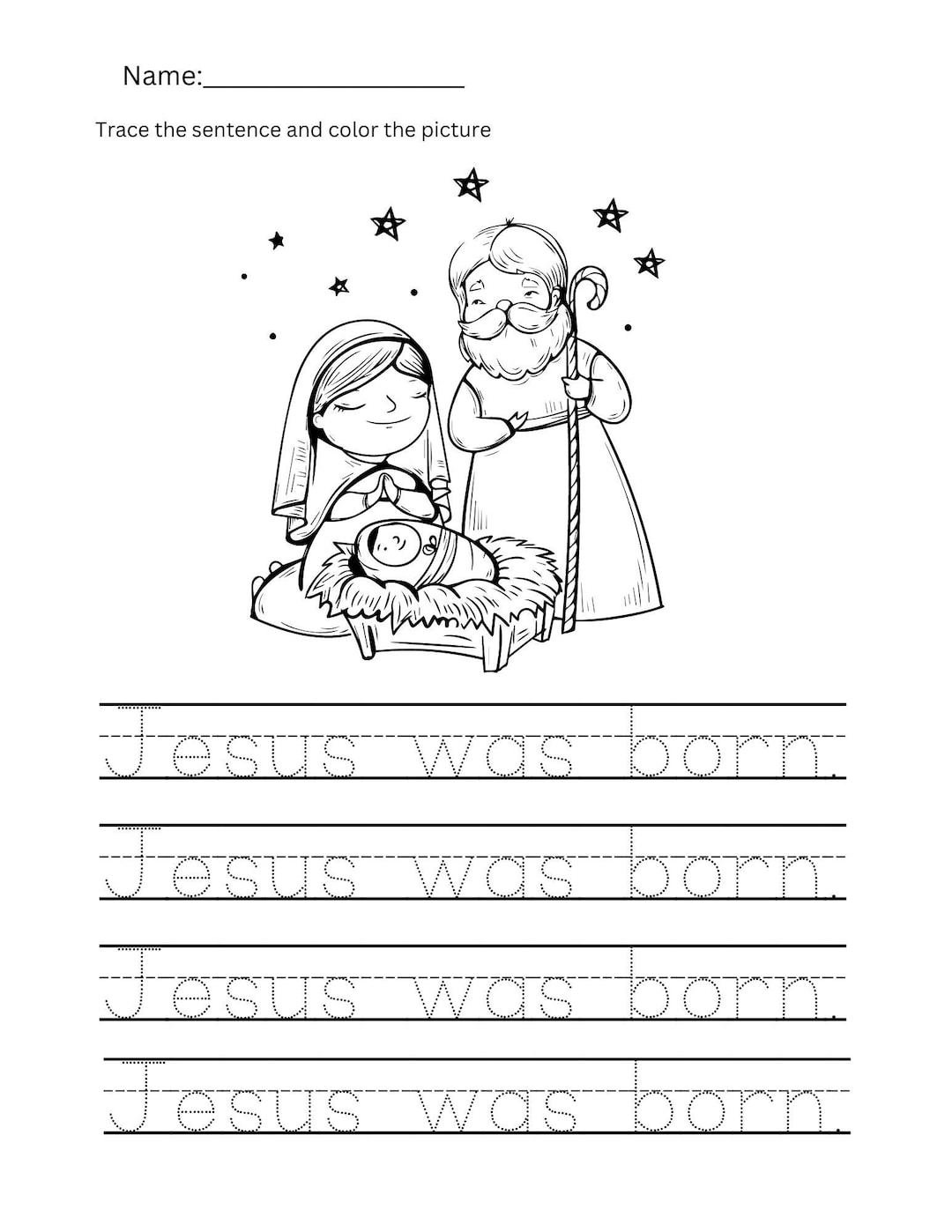 Jesus was born tracing worksheet etsy