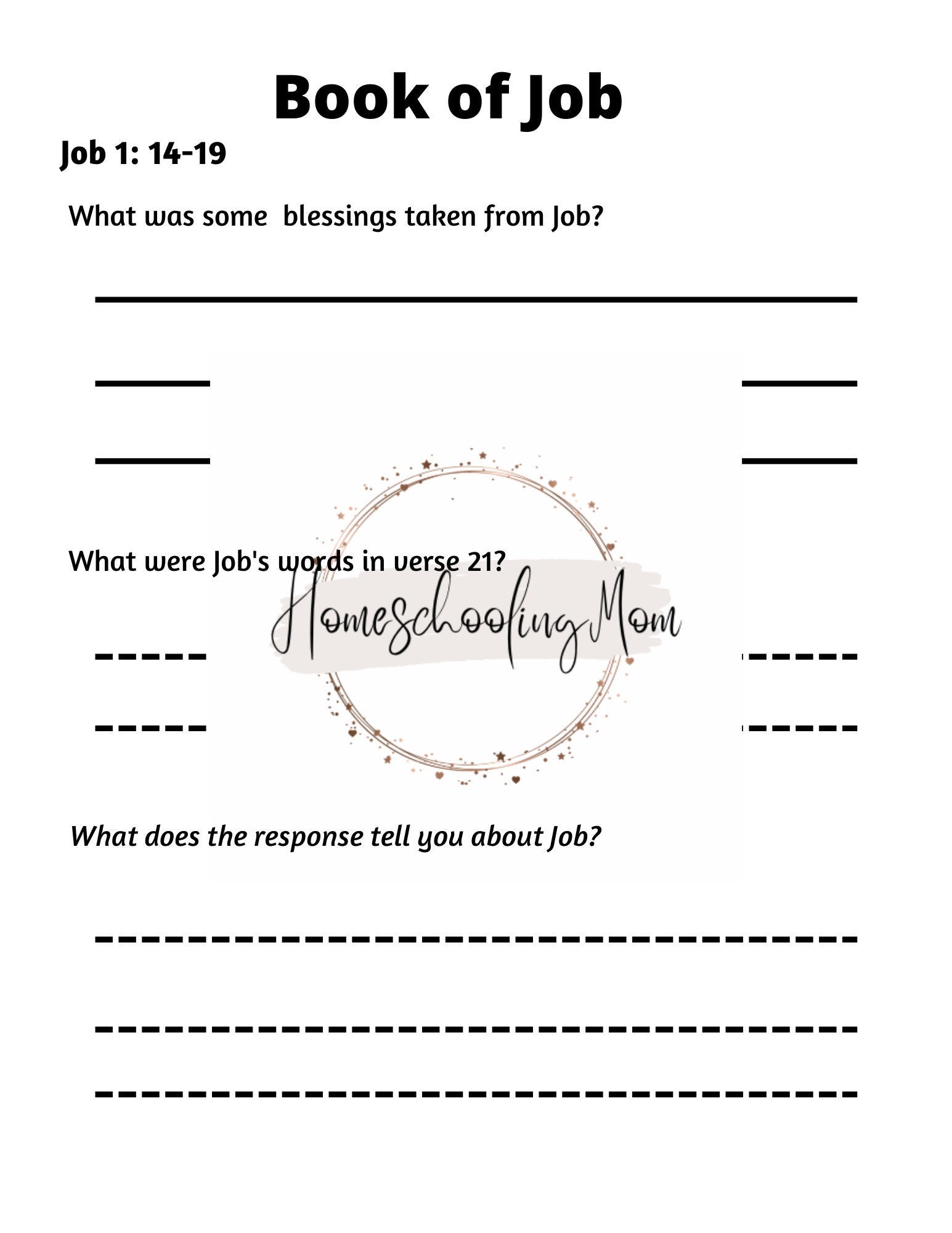 Book of Job Worksheet Etsy