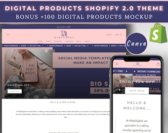 Digital Products Shopify Theme: Pink & Blue Website Template