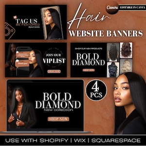 Hair Shopify Website Banner Template | Hair Extensions Website Banners Pack | Hair Website Banners Set | Hair Banners Design Template