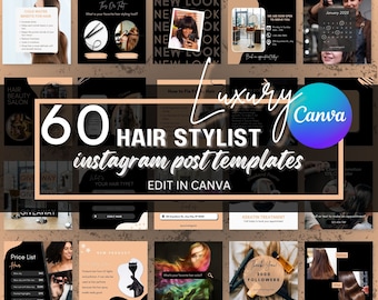 Hair Stylist Instagram Post Templates: Beauty Salon Social Media (60 Canva Templates)