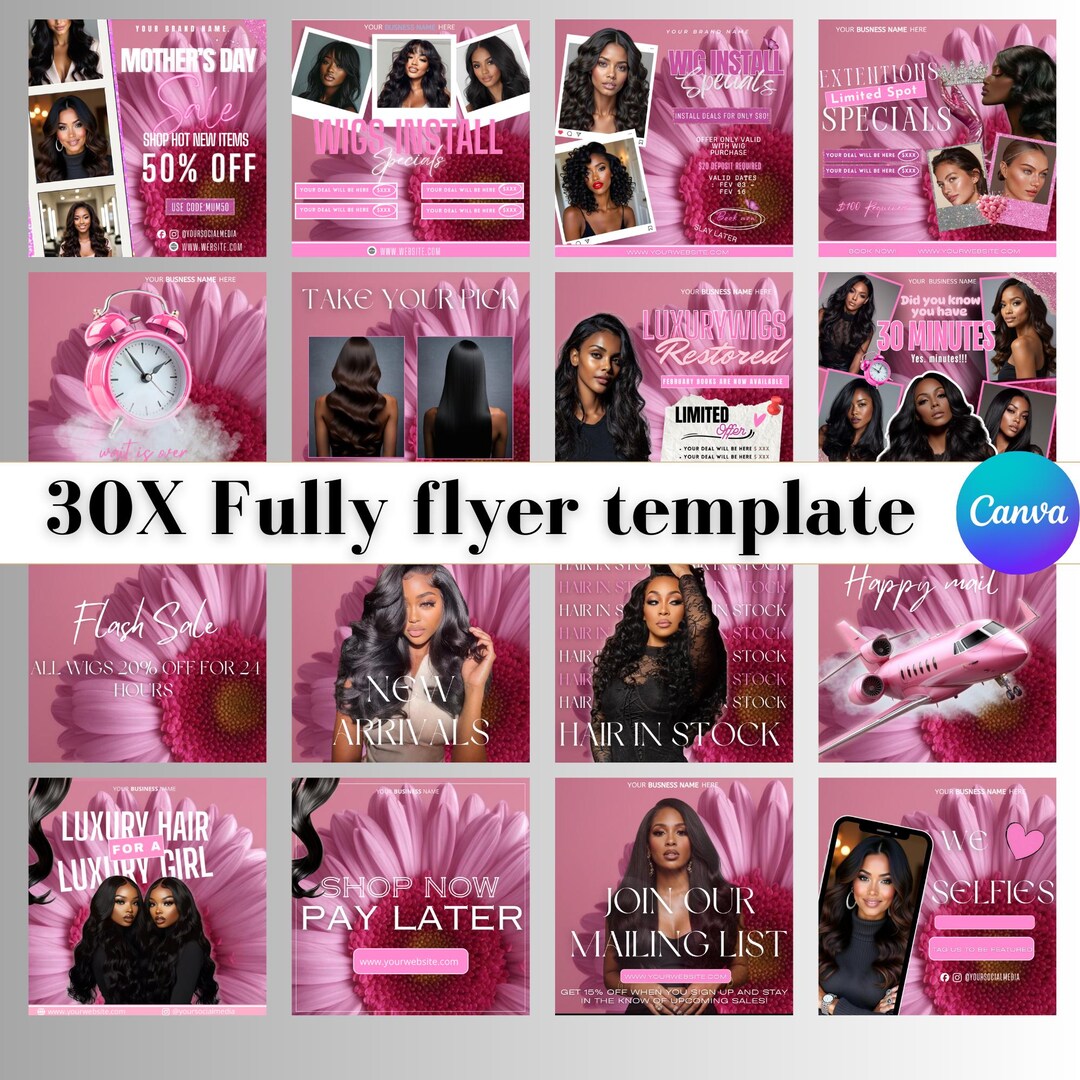 Wig Social Media Templates Bundle | Hair Extension Instagram Posts ...