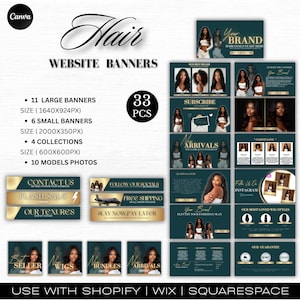 Luxury Hair Business Website Banner Kit | Shopify & Wix Header Templates | Wig Branding Boutique Sliders | Wig Business Website Design