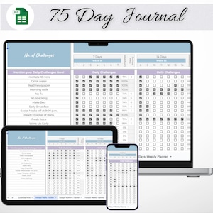 75 Day Challenge Tracker: Google Sheets Habit & Fitness Planner (Digital Download)