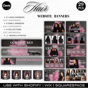 Wigs Web Banner Template Design | Wix & Shopify Website Banners | Premade Business Design Hair Extensions Banners Template For Hair Business
