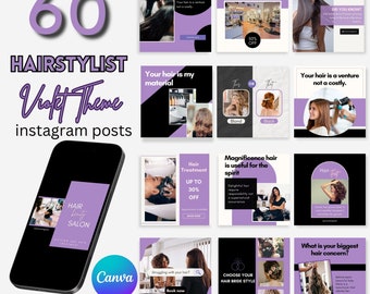 Violet Hair Stylist Instagram Post Templates: Salon Social Media (Canva)