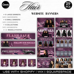 Hair Website Banners Bundle | Wig Extension Website banners | Hairstylist Branding Sliders kit | Collection & Footer Banners set With Pics