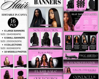 Hair Website Banner Templates | Pink Canva Design Kit
