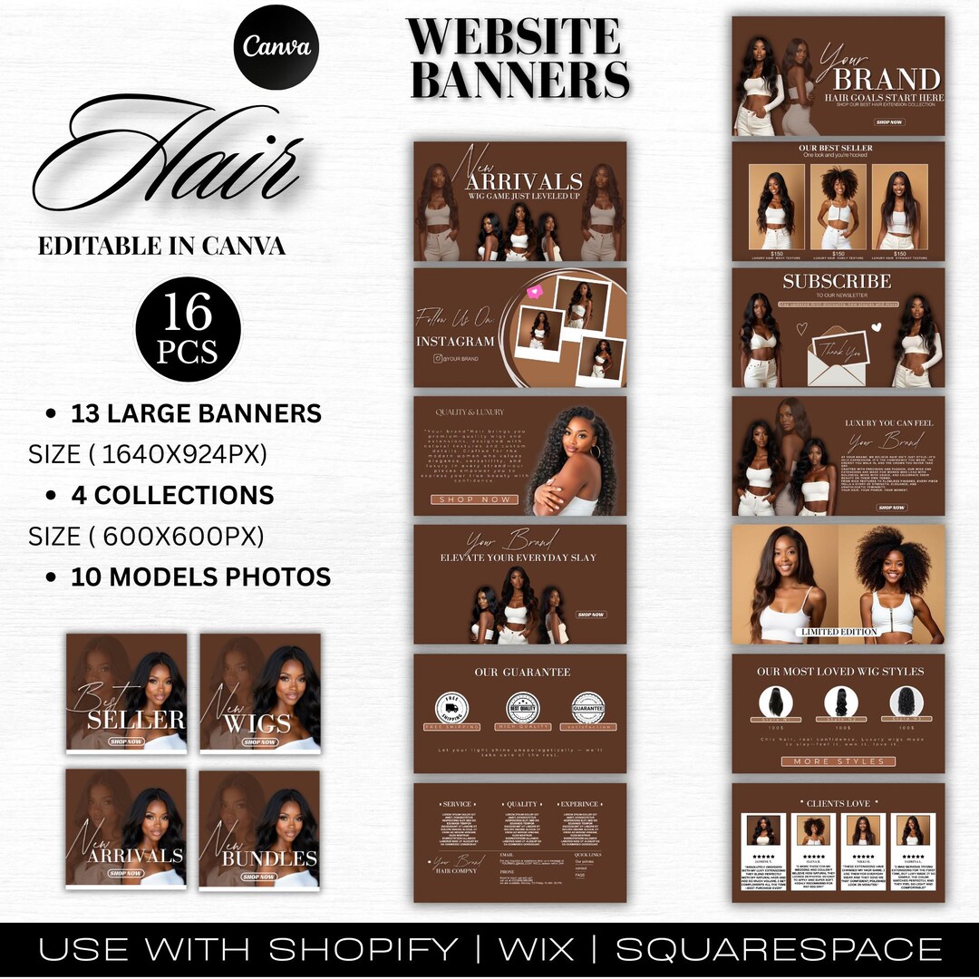 Hair Website Banner Templates | Wig Shop Canva Design (digital Download ...