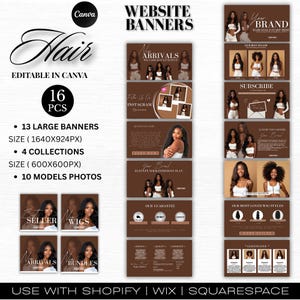DIY Hair Website Banner Set | Wix & Shopify Hair Extension | Wig Boutique Store Sliders | Website Design Banners Templates Set