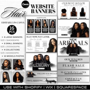 Wix Website Banner Template Canva | Editable Hair & Wig Business Web Headers | Hair Extension Wix Banners, Digital Download