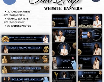 Tax Website Banner Templates | Blue, Black, and Gold (Digital Download)