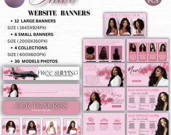 Pink Hair Website Banners | Canva Templates for Shopify, Wix (19 PCS)