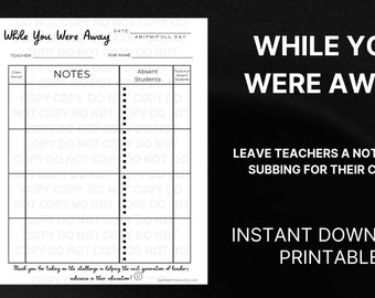 While You Were Away Worsksheet, perfect for substitute teachers or paraprofessionals!