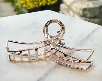 Fermaglio per capelli con grande nastro color oro rosa: accessorio per capelli in metallo glamour
