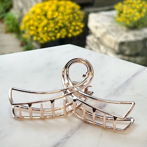 Large Ribbon Hair Clip for thick hair, Glam Hair Claws, Rose Gold Hair Clip, Metal Claw Hair Clip, Hair Accessories for thick hair
