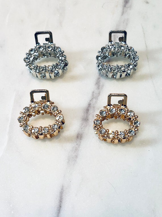 mini hair clips with rhinestones