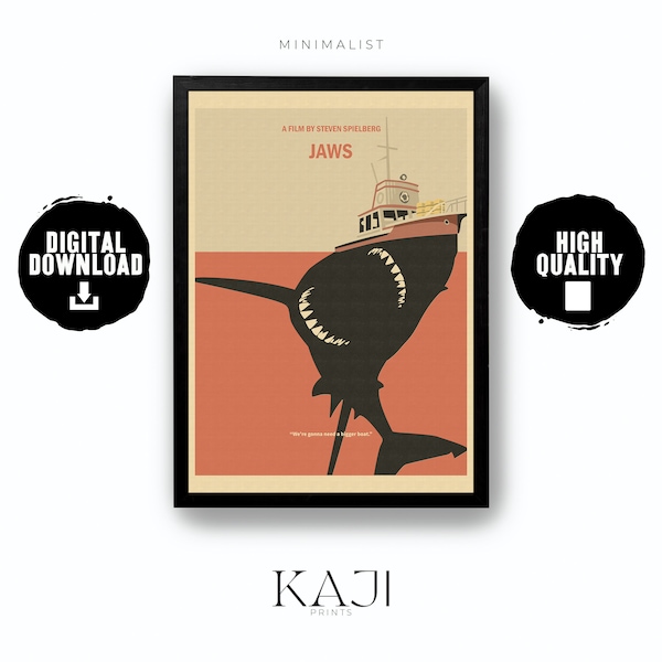 MINIMALIST Movie Poster - Jaws 1975 Printable Wall Art