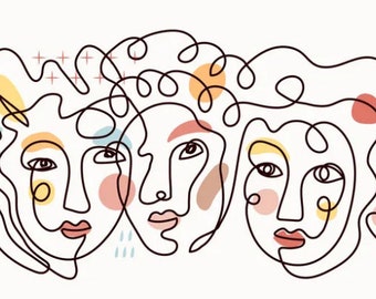 People face single line contour drawing image