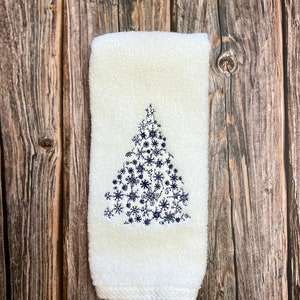 Custom Monogrammed Snowflake Christmas Holiday White Hand Towel