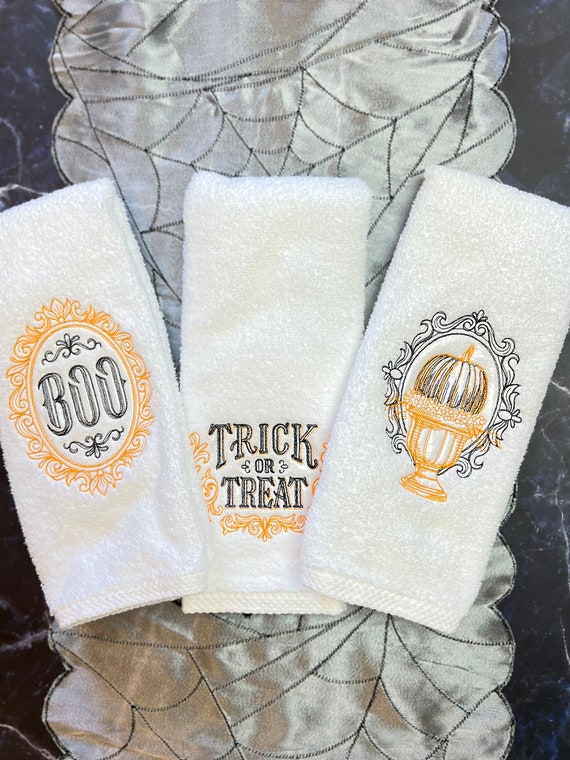 Halloween Hand Towel Boo Hand Towel Embroidered Halloween Towel Halloween Bathroom Decor Black and Orange Bathroom Halloween Bundle Etsy